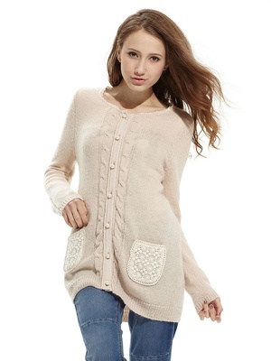 美特斯邦威 女口袋蕾絲毛織開衫 - 聚美優品 - 名品特賣,正品折扣限時搶購