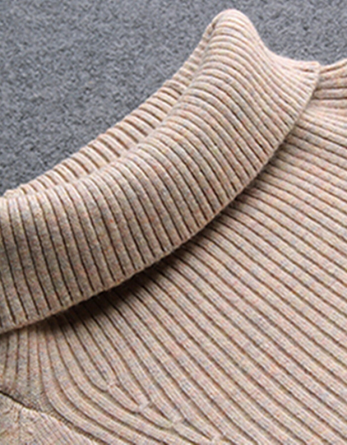 MRSOS 高領純色韓版百搭寬松時尚彈力螺紋領抽帶褲腰毛織套褲兩件套女裝 黑色 M